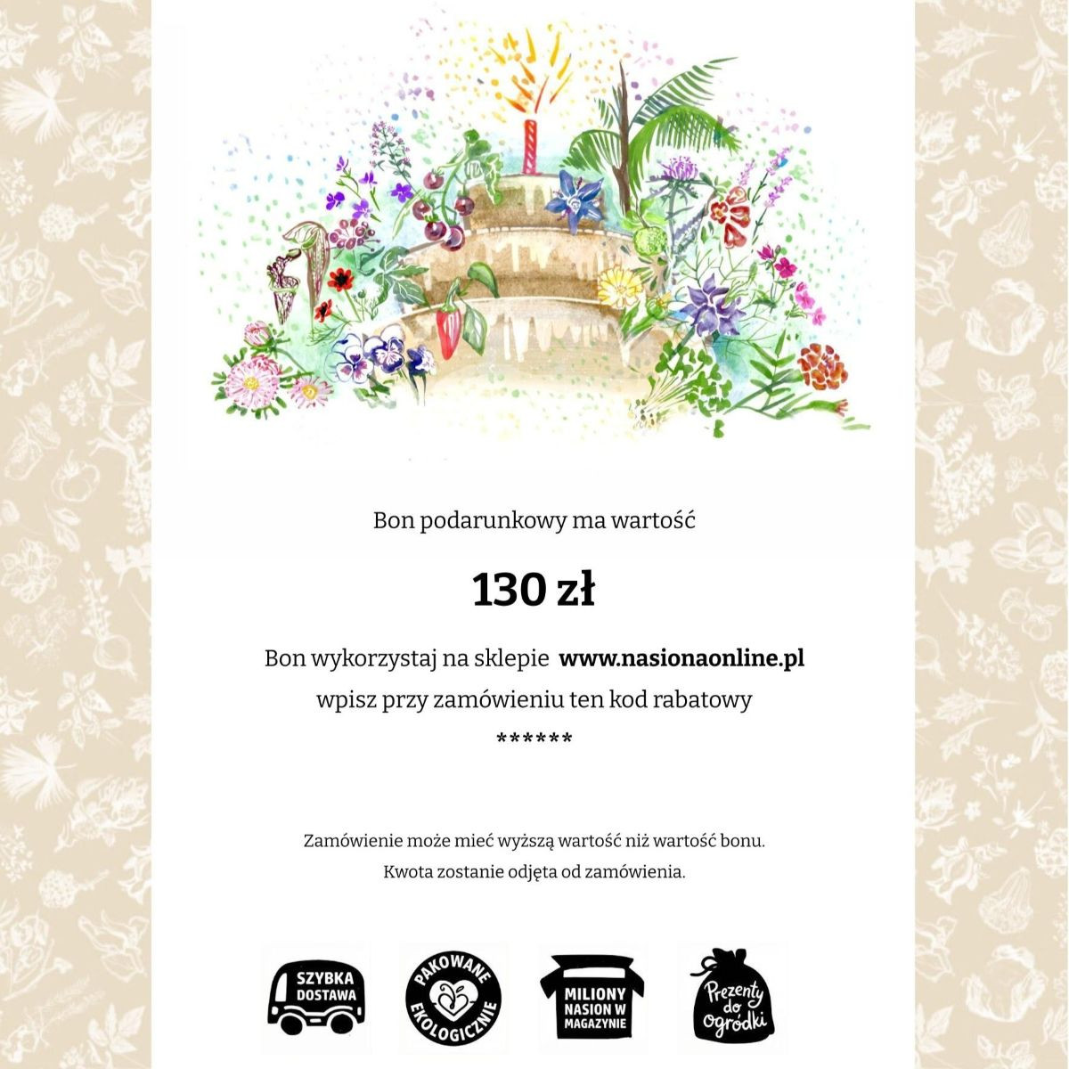 Bon podarunkowy na urodziny o wartości 130 zł