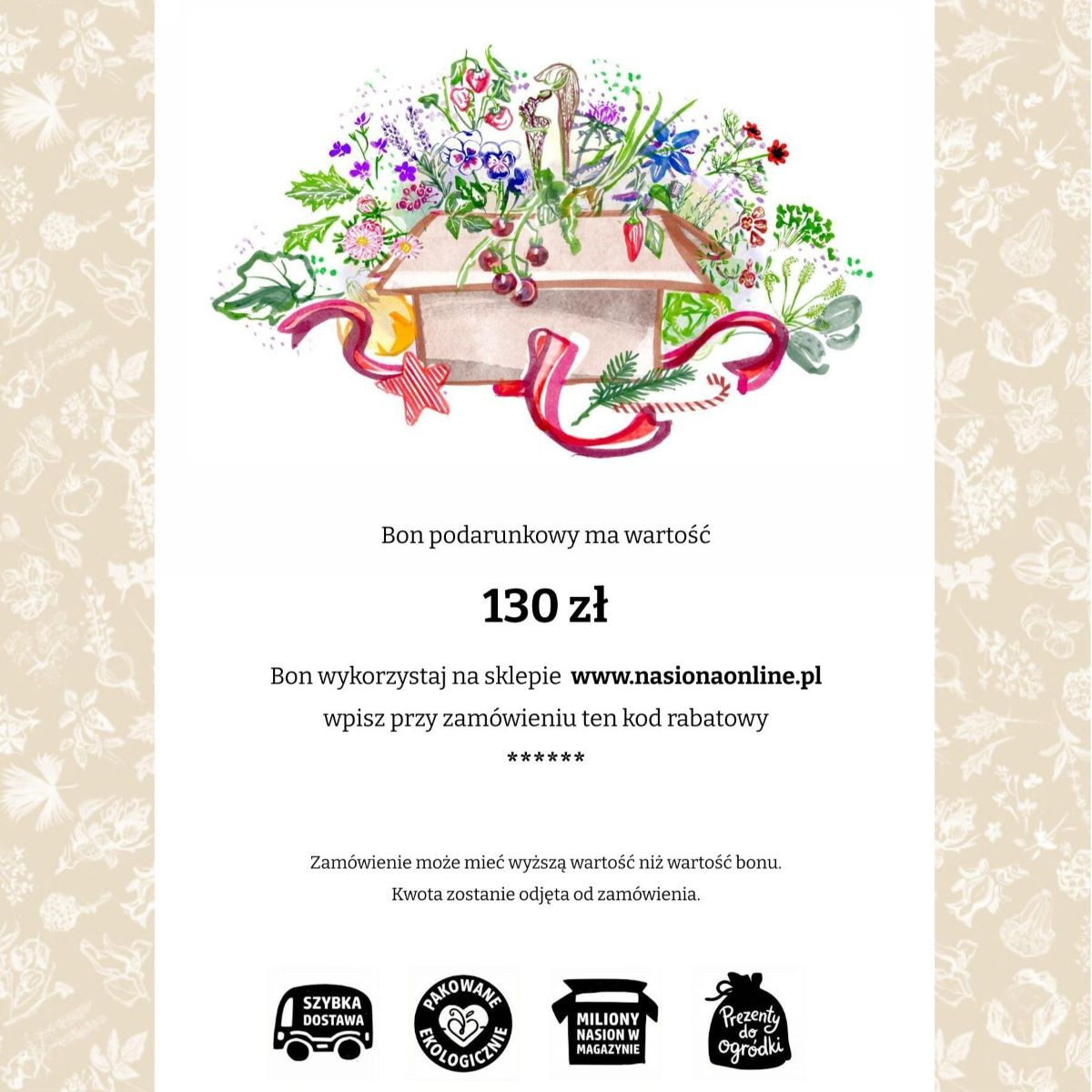 Bon podarunkowy na Boże Narodzenie o wartości 130 zł
